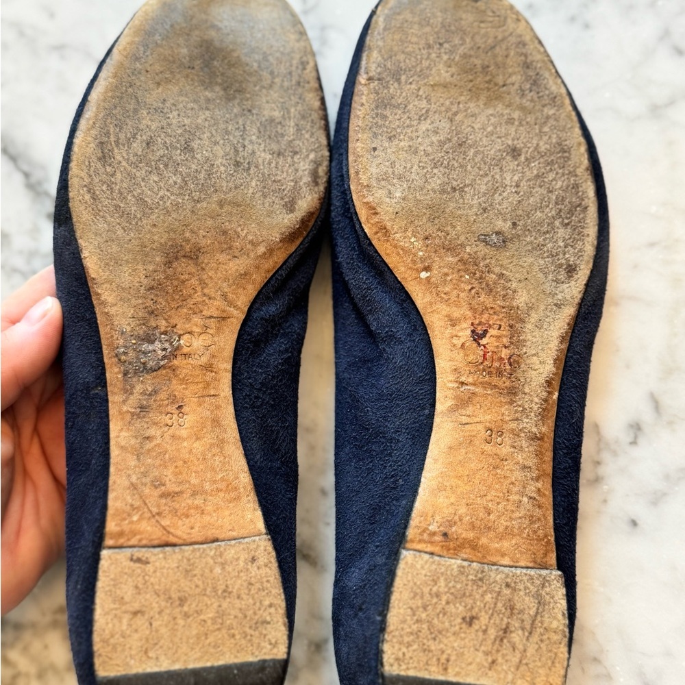 Chloe’s Lauren Ballet Scalloped Navy Suede Slippers In Good Pre-Owned Condition! - Picture 5 of 5